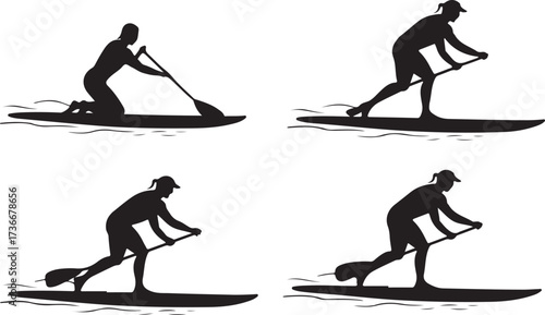 Paddleboarding silhouttee vector on white background
