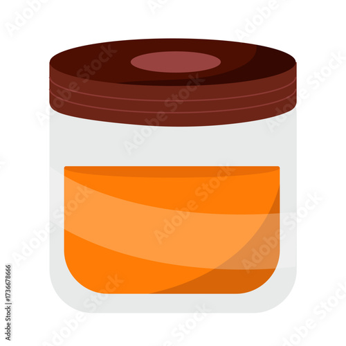 Bright orange jar filled with a smooth substance, placed on a minimal background