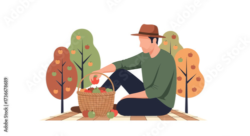 Harvesting Season In An Apple Orchard: A Serene Autumnal Illustration