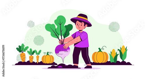 Harvesting Vegetables: A Vibrant Illustration of Cultivation and Agricultural Abundance