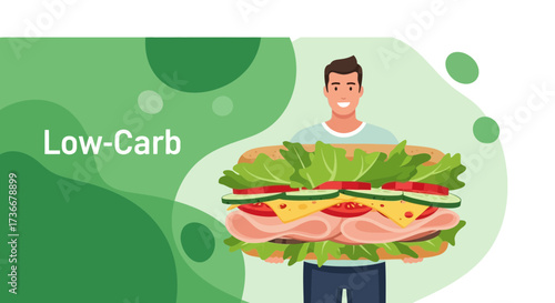Healthy Eating Choices Depicted With Low-Carb Sandwich And Smiling Person