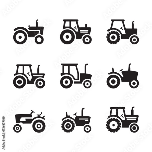 farm vehicle icon pack nine black tractor silhouettes adjustable for logos apps signage vector ai eps jpeg