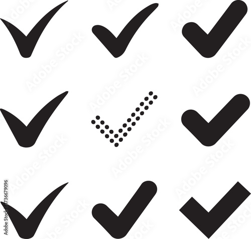 stylized checkmark grid with dotted central tick design emphasis for selection interfaces and quality badges