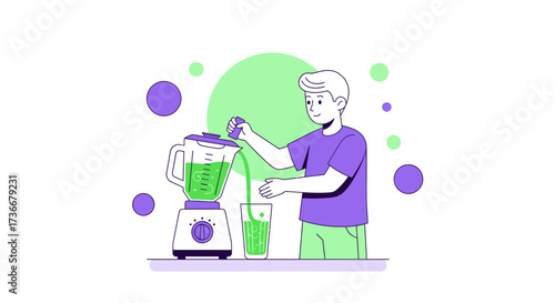 Healthy Lifestyle Illustration: Man Crafting Nutritious Green Smoothie For Wellness