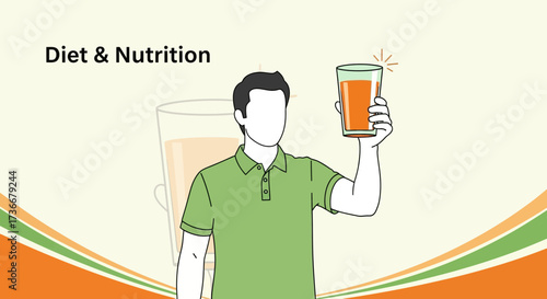 Healthy Lifestyle Man Holds Glass of Juice and Promotes Nutrition and Balanced Diet