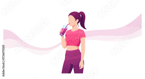 Healthy Lifestyle: Woman Drinking Nutritional Beverage with Stylish Fitness Attire