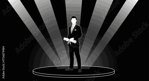Honored Individual Receives Acclaim on the Stage as Dramatic Lighting Illuminates