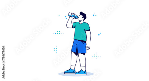 Hydration Icon: Person Drinking Water, Freshness, Healthy Lifestyle And Wellbeing