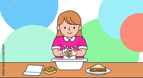 Hygiene Education Demonstrating Proper Hand Washing Procedure Before Eating Meal