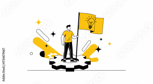 Idea Represents Achievement and Innovation With A Business Person Showing The Victory