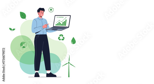 Illustrated representation of eco metrics and environmental sustainability business concept one line