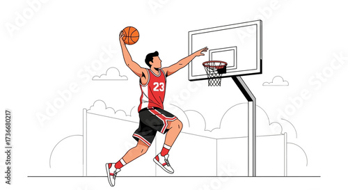 Illustration of a Basketball Player Dunking the Ball in an Art Style