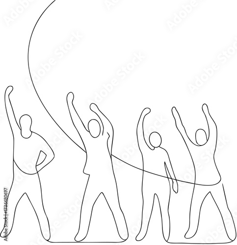 Group practicing tai chi one line art vector illustration transparent background