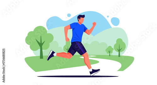 Illustration of a man running outdoors in a park during exercise for health and fitness