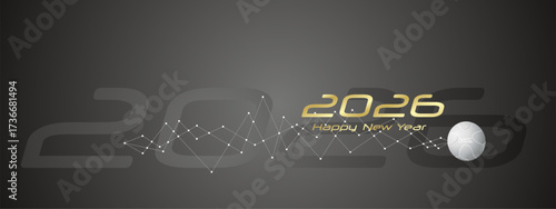 Happy New Year 2026 the year of the sports games. Cyberspace network movement of a sports ball line design black abstract background