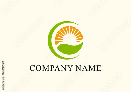 Nature vector logo, Sun with leaves.