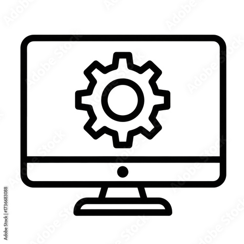 Computer monitor with gear icon isolated on transparent background