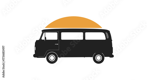 Retro camper van with pop-top roof silhouette ready for adventure travel and outdoor exploration