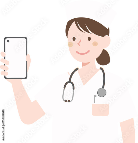 Nurse holding a smartphone with a blank screen illustration, nurse, smartphone, holding, screen, blank, illustration, medical, phone, hospital, healthcare, technology, mobile, woman, hand, health, pro