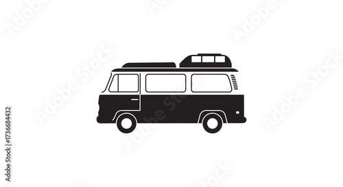 Retro camper van silhouette with roof rack ready for adventure and travel