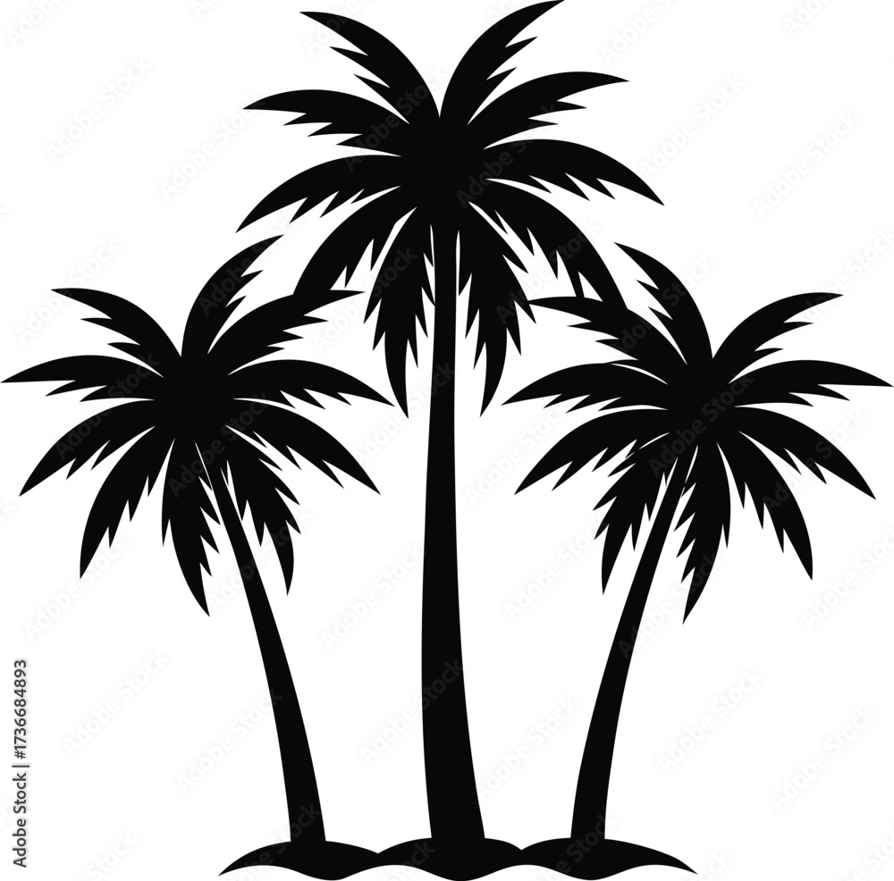 Obraz premium Silhouette of three tall palm trees on a tropical island paradise