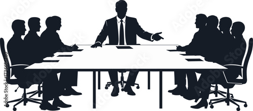Business meeting silhouette around table people, business, meeting, silhouette, people, table, conference, office, corporate, teamwork, discussion, strategy, planning, management, executive, employees