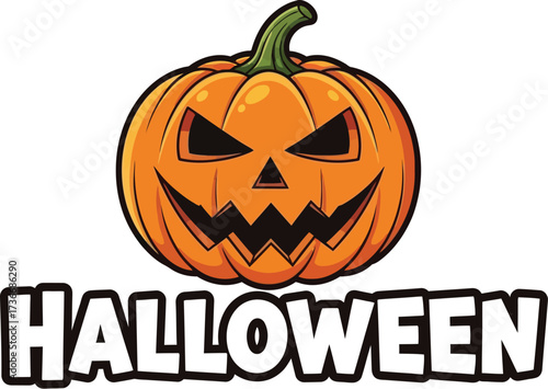 Spooky halloween pumpkin illustration with a scary face for festive holiday designs