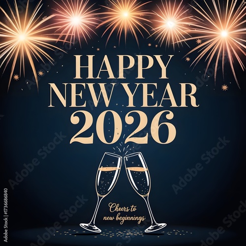 Happy new year 2026 with star fireworks and starry night sky. Happy New Year 2026