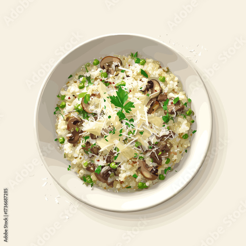 Quinotto with Mushrooms, Peas and Parmesan Cheese