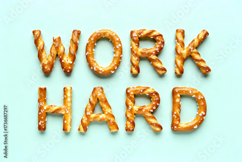 Motivational text Work Hard pretzel letters
