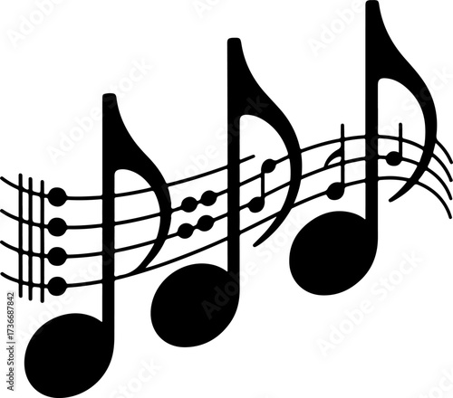 Melody and Rhythm Musical Notes Flowing on a Staff