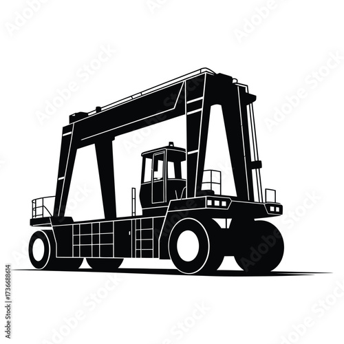 Straddle Carrier Silhouette Icon – Heavy Cargo Handling Vehicle Vector, Port Terminal Equipment, Industrial Loader, Container Transport Machine for Shipping, Logistics, Freight and Harbor Operations