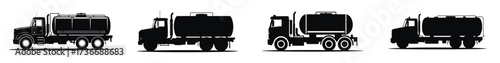 Tanker Truck Silhouette Icons – Fuel Transport Vehicle Vector, Oil Delivery Truck, Water Tank Lorry, Industrial Logistics, Petroleum Distribution, Chemical Transport and Heavy Cargo Illustration