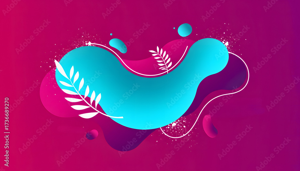 Obraz premium Colorful abstract shape design with botanical elements on a gradient background with copy space