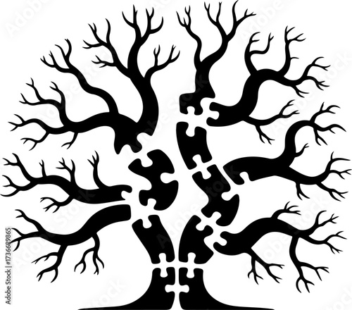 Tree of Life Jigsaw Puzzle Concept Illustrating Connection and Growth for Design