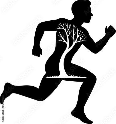 Silhouette of a runner with a tree growing inside, symbolizing health and vitality
