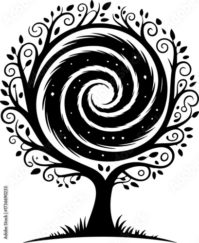 Whimsical Tree of Life A Spiraling Universe of Branches and Cosmic Energy in Nature