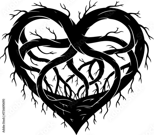 Intertwined Roots Forming Heart Shape Love in Nature's Embrace