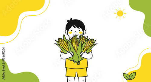 Joyful Child Holds Freshly Harvested Corn, Celebrating Natural Abundance and Summer
