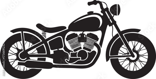 Classic Vintage Cruiser Motorcycle Silhouettes Vector Side View