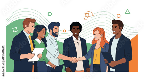 Illustration of Business People Handshaking Representing Collaboration and Agreement