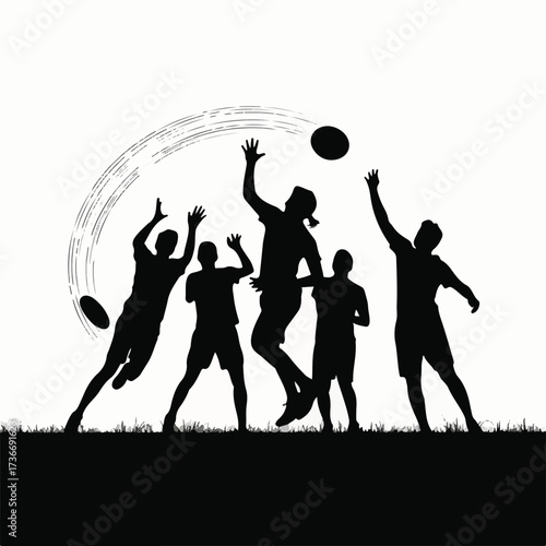 Dynamic Ultimate Frisbee Players Silhouette Vector Illustration - Mid-Air Jump Catch,