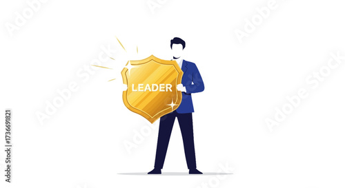 Illustration Of Leader Holding Golden Shield Symbolizing Leadership And Success