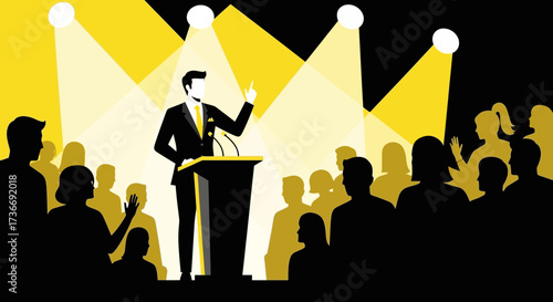 Illustration of a Speaker Addressing an Audience at a Public Speaking Event
