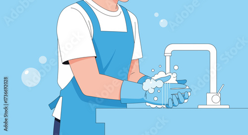 Illustration Of Person Washing Hands Under A Tap, Hygiene and Cleanliness Concept