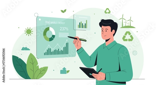 Illustration of renewable energy analysis and planning with a modern business concept