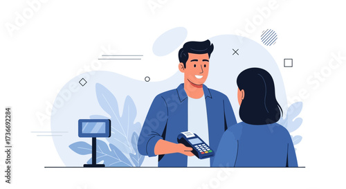 Illustration of a transaction with a point of sale payment machine at the counter