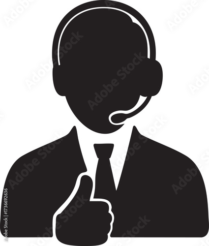 Customer Service Agent with Headset Silhouettes and Thumbs Up Call Center Operator Icon