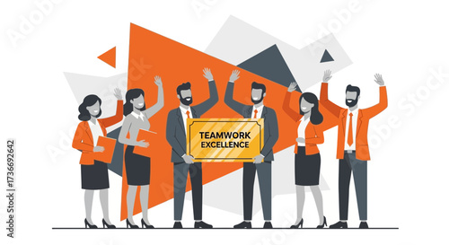 Illustrative Depiction of a Collaborative Business Team Achieving Teamwork Excellence Goal