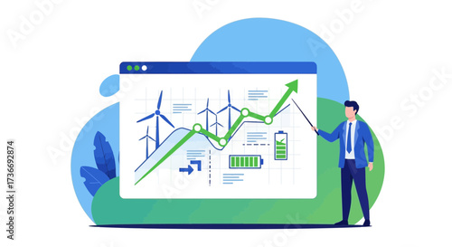 Illustrative depiction of renewable energy growth chart and green energy solutions